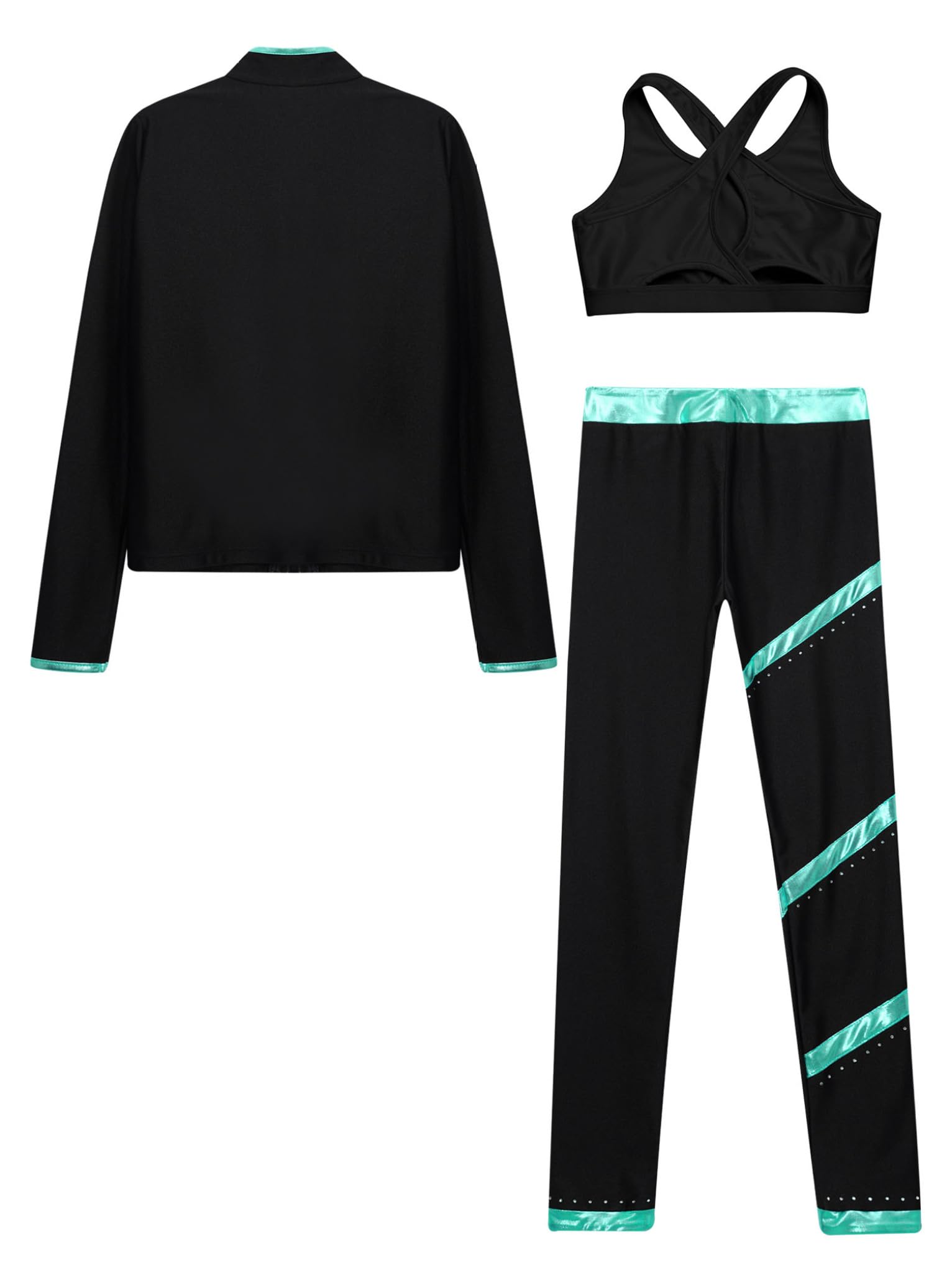 Conjunto de ropa de patinaje artístico para niños y niñas, manga larga, abrigo con cremallera + camiseta sin mangas + leggings de entrenamiento de gimnasia