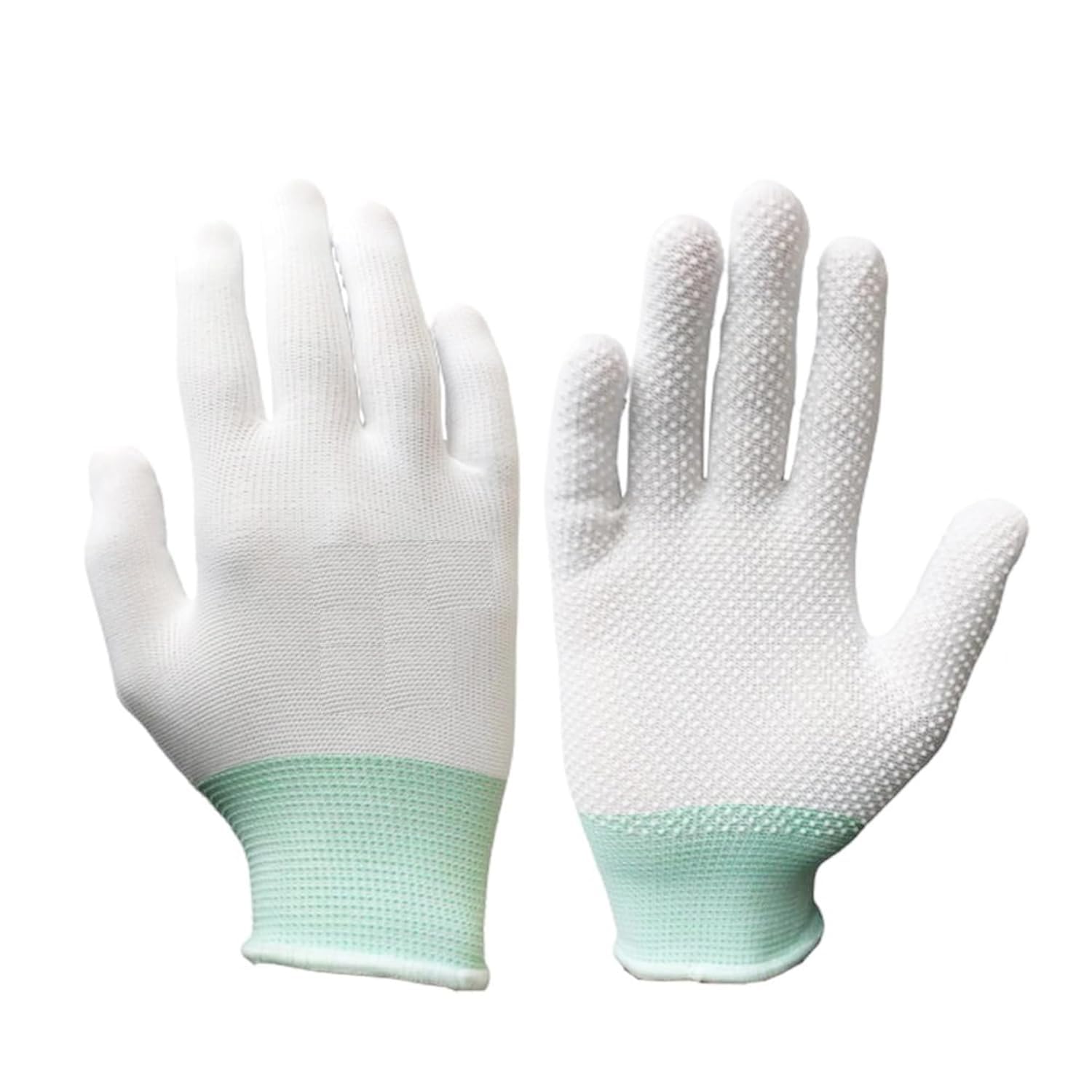 Vashu Sports Breathable Knitted Cricket Gloves, White with Mint Green Trim, Thin Fabric, Anti-Sweat Design, Professional Sports Wear-image-1