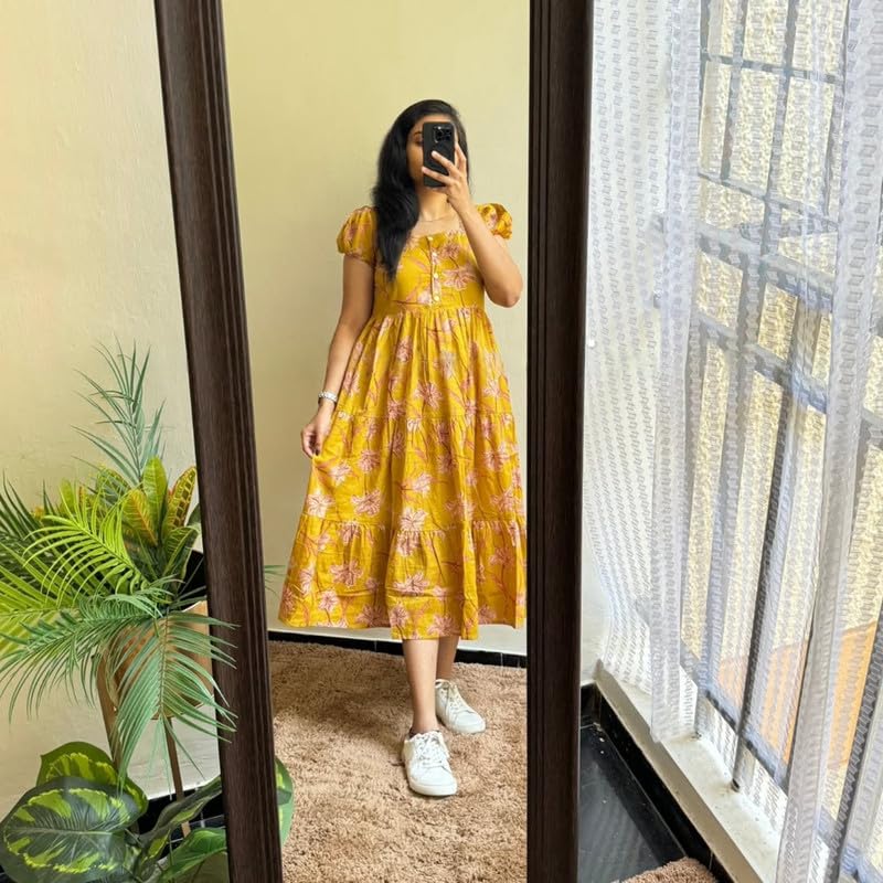 Image of Floral Midi Dress for Women - Summer Boho Dress, Lightweight & Breathable, Elegant Floral Print, Casual & Vacation Outfit, Comfortable Flowy Dress for Women