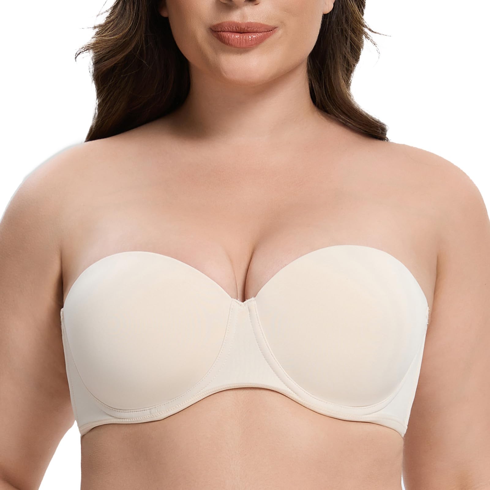 Meleneca Women's Sand Dollar Underwire Strapless Bras For Bigger Bust Back Smoothing Plus Size 42F