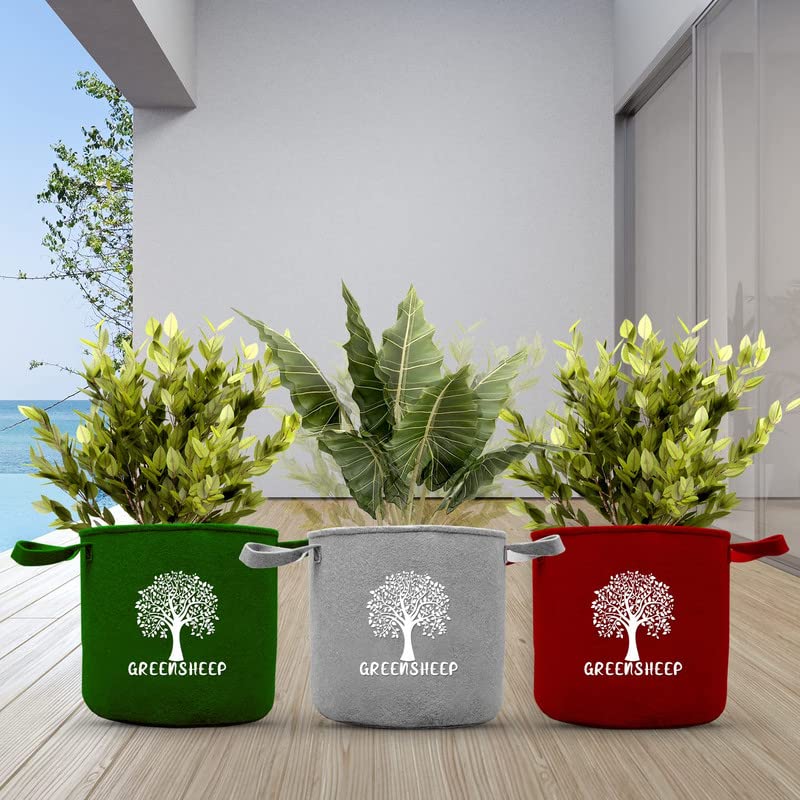 Image of GREENSHEEP Geo Fabric Grow Bags with Handles-Breathable and Reusable Plant Bags for Indoor (Dark Grey) (Pack of 3) (Size-24x24)