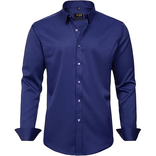 J.VER Men's Dress Shirts Solid Long Sleeve Stretch Wrinkle-Free Formal Shirt Business Casual Button Down Shirts