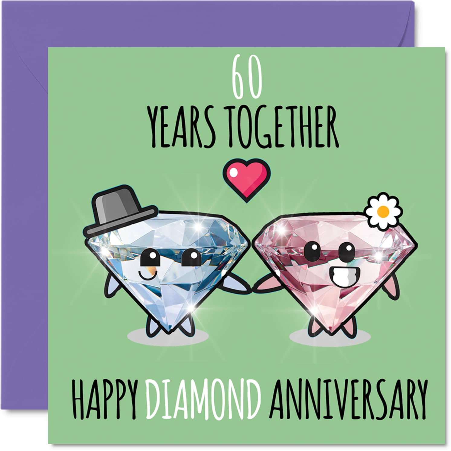 Cute Diamond Anniversary Card for Boyfriend Girlfriend - 60 Years Together - Happy 60th Wedding Anniversary Cards for Women Men, 145mm Greeting Cards Anniversaries