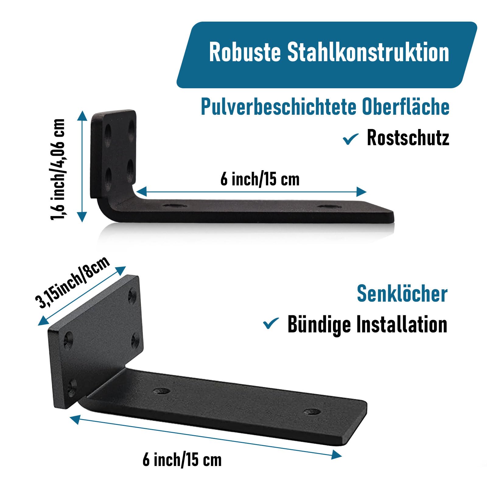 4 Stücke Regalhalterung Regalträger 15cm, Schwerlast Schwimmende Regalhalterungen, Industrielle Regal Wandhalterung, für die Wandmontage, Tragkraft 70 KG (Schwarz )