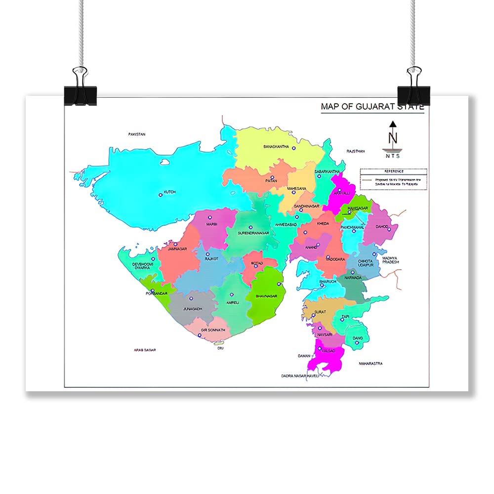 Wallpics® Gujarat State Map Fully Waterproof Vinyl Sticker Poster (12X18 inches) can1302-1