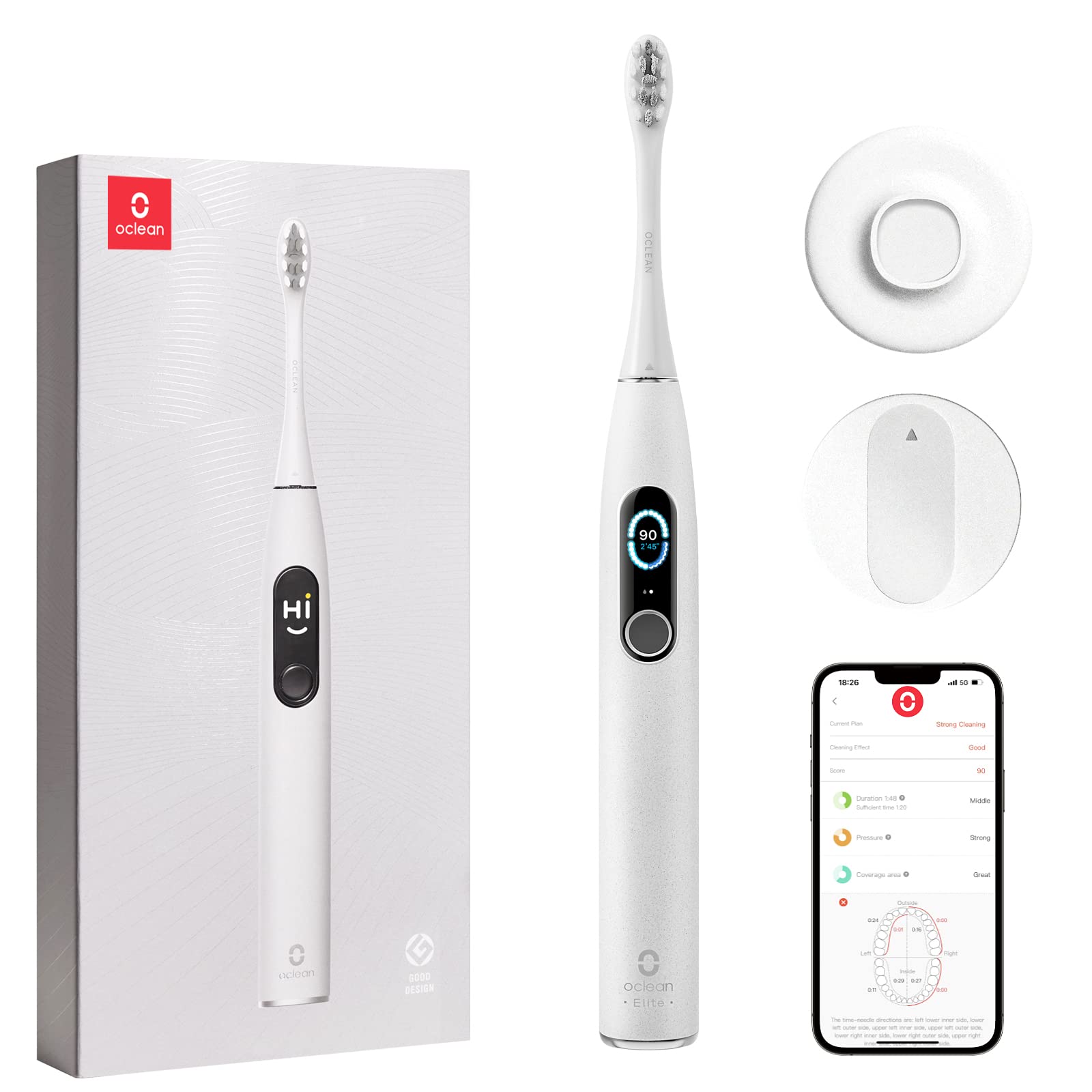 Oclean X Pro Elite, Smart Mute Brosse A Dents Electrique Sonique, 4 Modes De Blanchiment, Charge Rapide pour 35 Jours, IPX7, Étui de voyage - Gris
