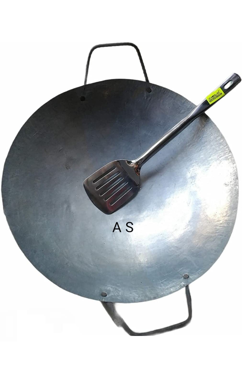 A S Pure Iron (3 kg heavy weight only brand) chowmein khadai Combo khadai with a chowmein palta,for use in Commercial and Home Product (18 inch 46 CM)