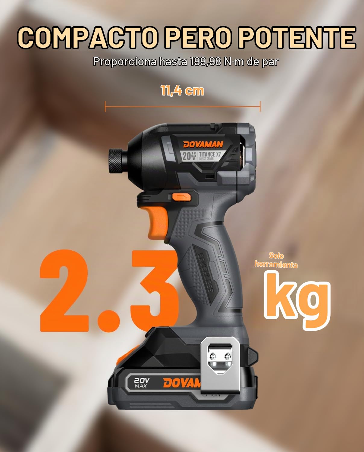 TITANCE X7 Atornillador de Impacto Inalámbrico 20V, Kit Compacto sin Escobillas con Encaje Hexagonal 1/4", 200Nm de Par, Batería y Cargador–para Madera, Metal y Reparaciones de Automóviles