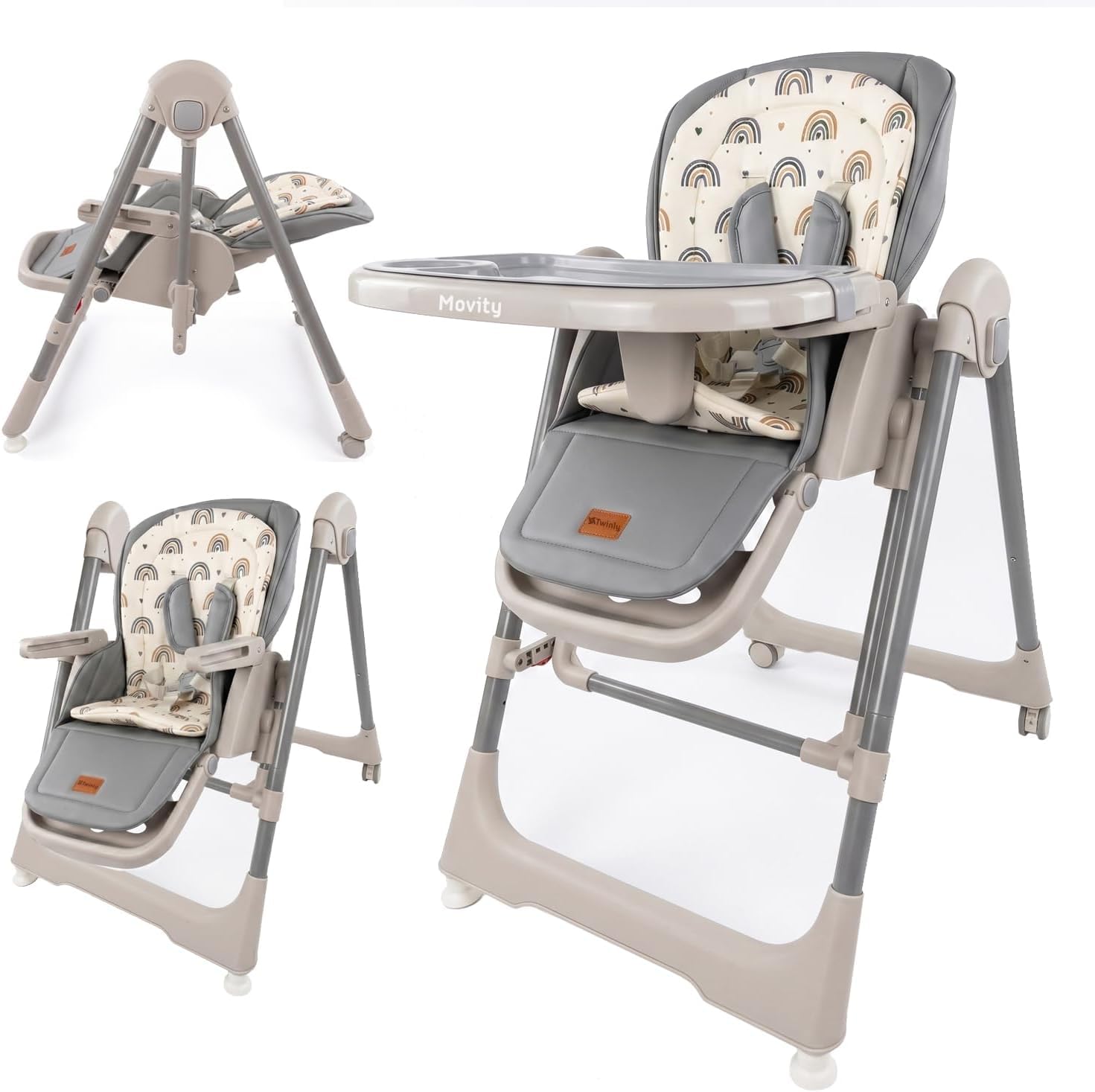 Twinly Movity Baby High Chair from Birth, Foldable 2 in 1, Grey — image 1