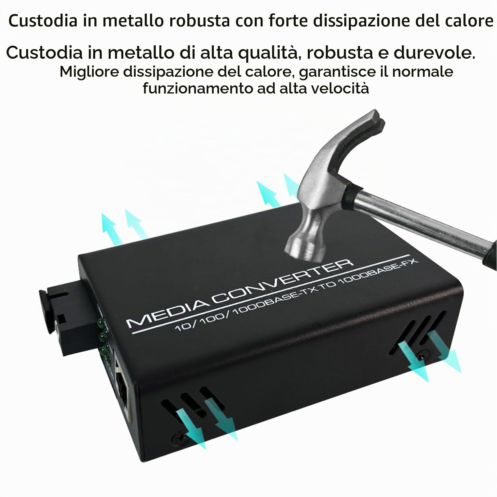 Convertitore multimediale Gigabit Ethernet singlemode SC ricetrasmettitore in fibra ottica 10/100/1000M RJ45 con due adattatori europei, confezione da 2