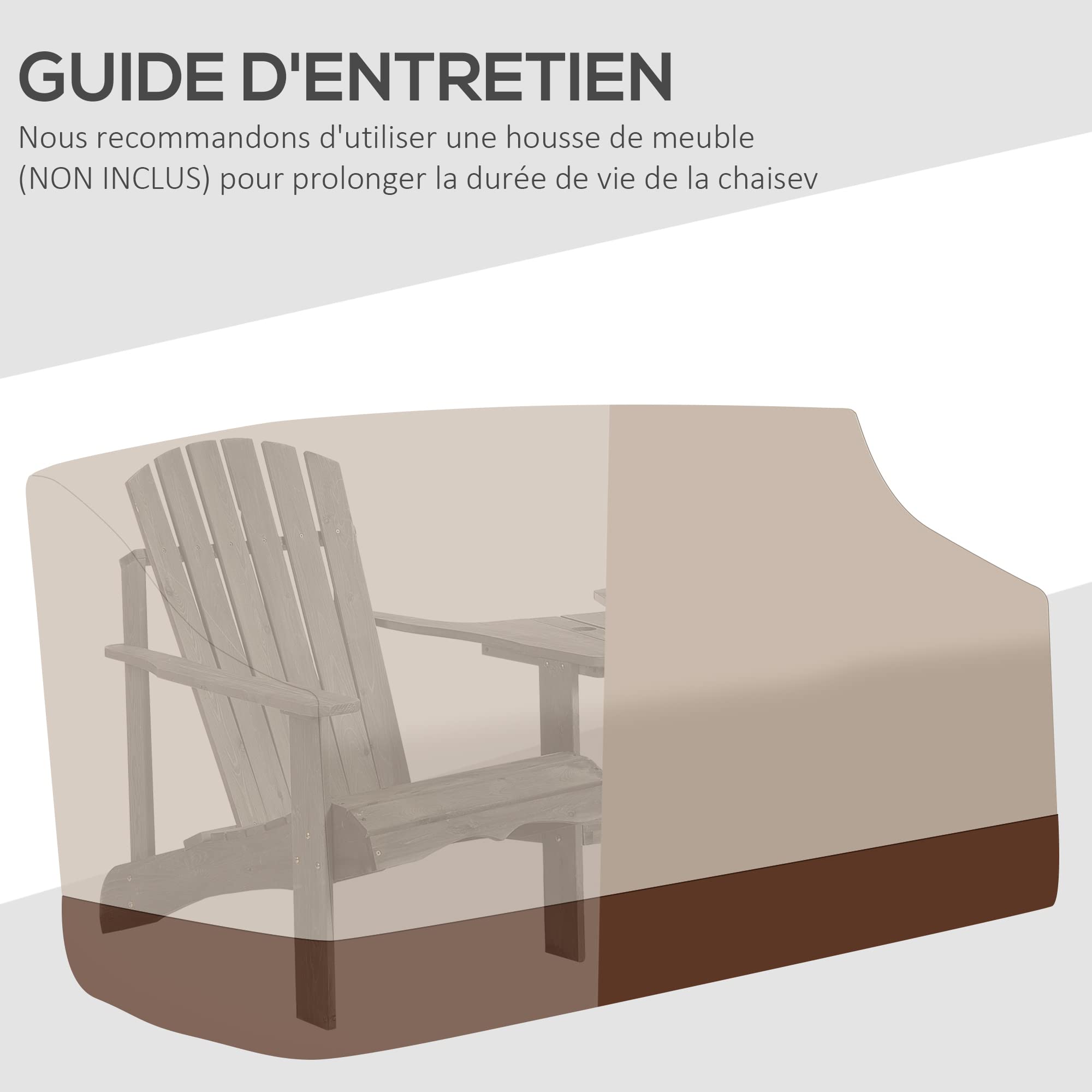 Outsunny Fauteuils de Jardin Adirondack avec Table Basse, Chaise Longue Espace Insertion Parasol, étagère Bois Sapin Gris