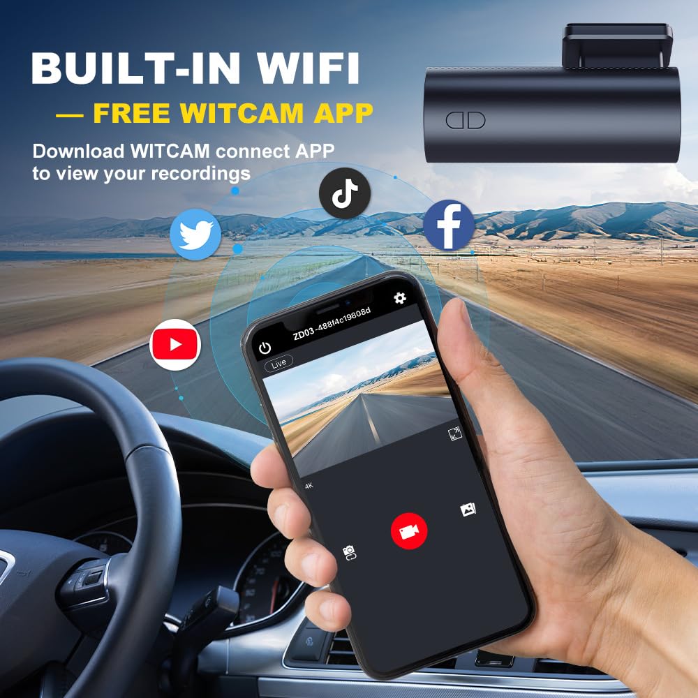 XRC TECH UHD 4K Dash Cam pour voiture Wifi intégré DVR avec enregistreur vidéo 170 degrés Support enregistrement en boucle Surveillance stationnement G-Sensor