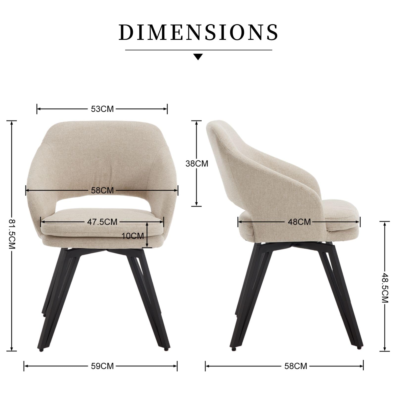chairus Juego 2 de Sillas Cocina Tapizadas de Lino Sillas de Comedor Modernas Giratoria con Patas de Metal, Sillas Restaurante diseñas con Cojín Doble para Hogar/Cafetería, Avena