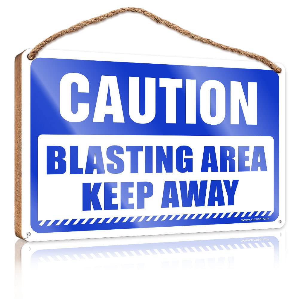 FZFN Hanging Plaque Wooden Caution Blasting Area Keep Away Wooden Sign Front Porch Decor Gifts For The Office(23X35CM)