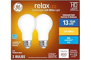 GE Relax 60W Equivalent A19 Dimmable Soft White HD Light LED Light Bulb - 2-Pack