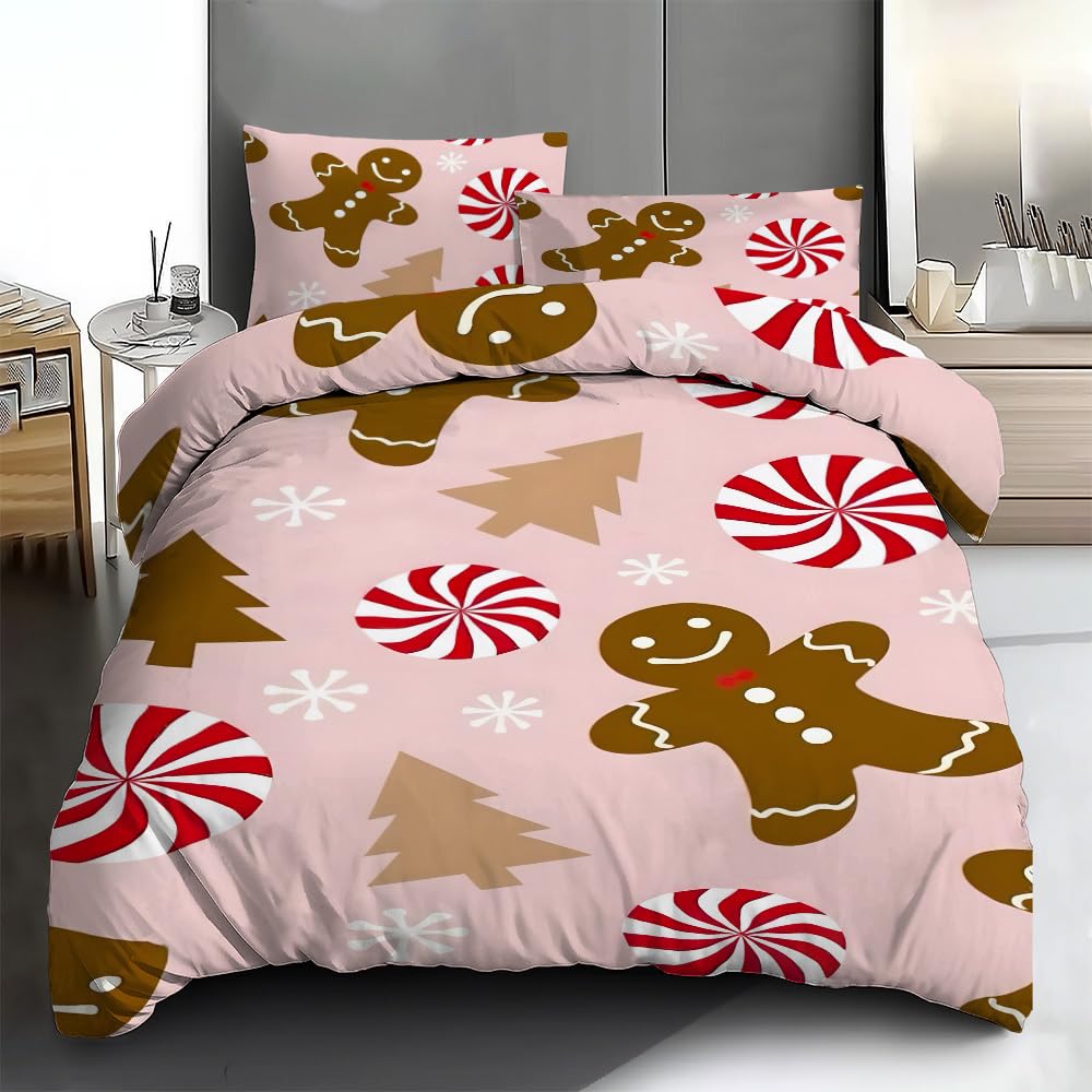 Housse de couette Noël 200x200 rose pour illuminer la décoration de chambre fille en hiver