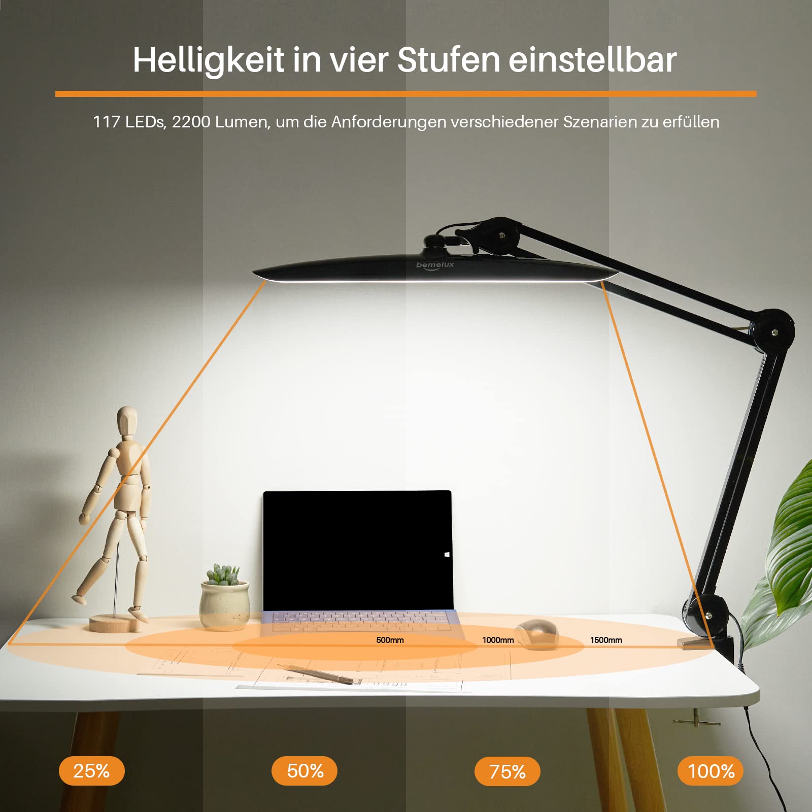 Lampada da Scrivania Morsetto, Lampada da Tavolo Dimmerabile per la Lettura di Architetto da Ufficio, LED Luminosi 117PCS, Lampada da Studio con Braccio Girevole in Metallo da 2200 lumen