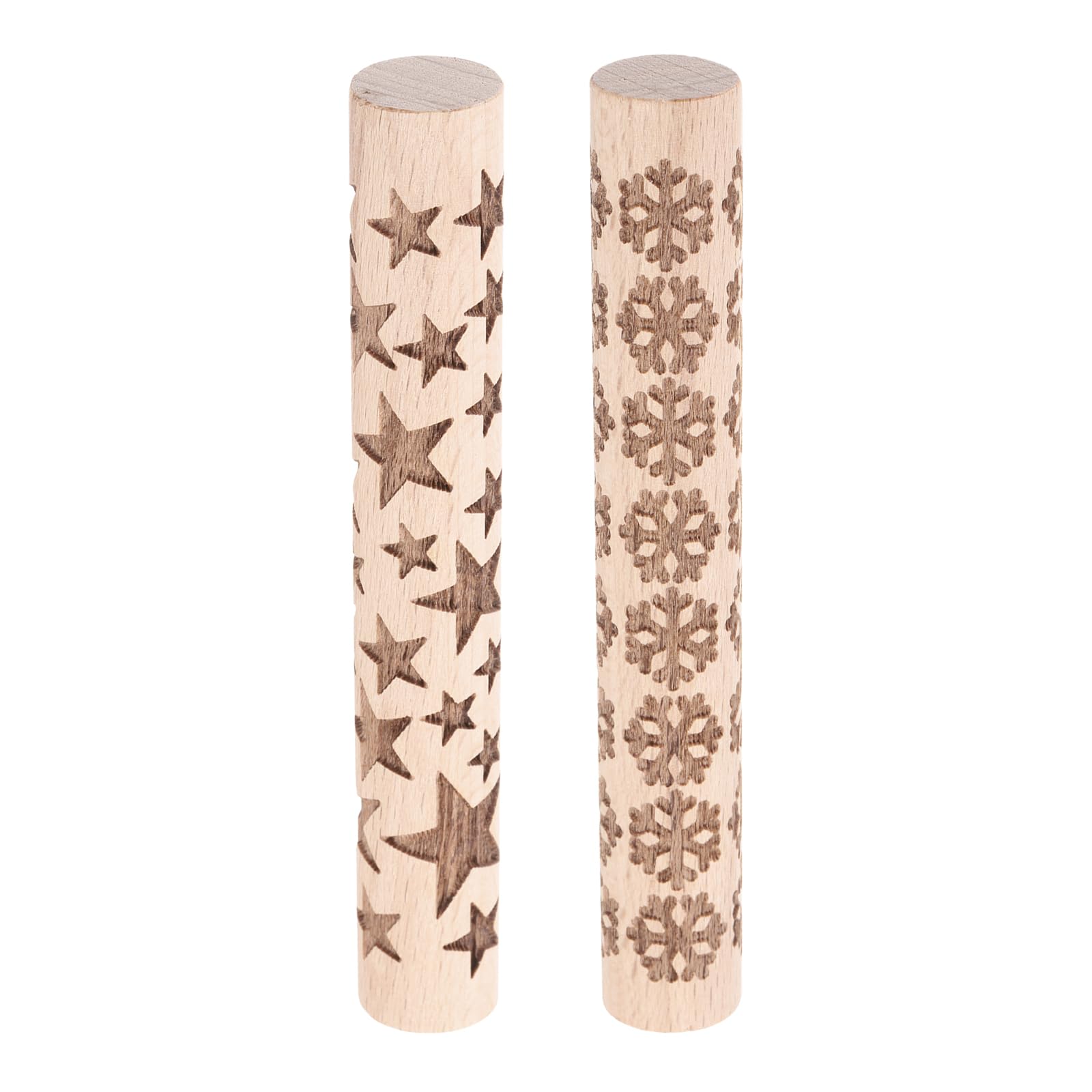 sourcing map 2pcs Wood Clay Roller 10cm Snowflake Star Pattern Rolling Pins Pottery Tools Wood Grain Texture Rollers for Clay Baking Dough Playdough DIY