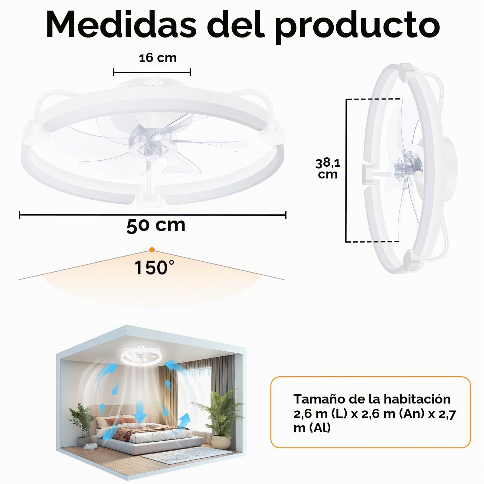 OUTON 50cm Ventilador de Techo con Luz, Control Remoto y App, Blanco | Regulable 3000K-6500K, 6 Velocidades Reversibles, Temporizador, Memoria, Lampara Ventilador Techo para Comedor Dormitorio