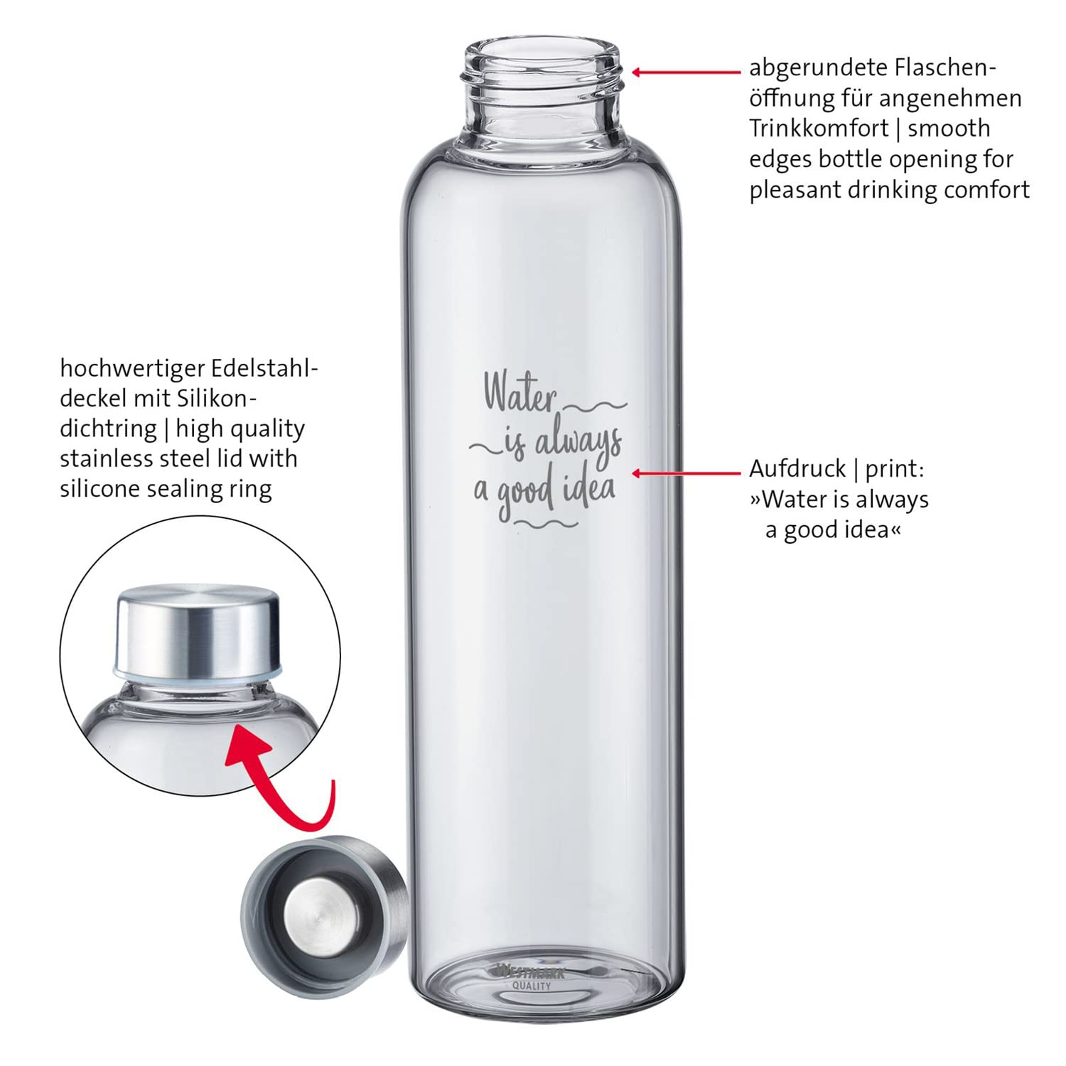 Westmark Set Vélo : 1 Coffre de Vélo pour tous les Porte-bagages + 2 Gourdes de 0,55 litre chacune, Plastique/verre/silicone/caoutchouc, Gerda Touring Tresor, Noir/rouge/anthracite, 5430GEE8