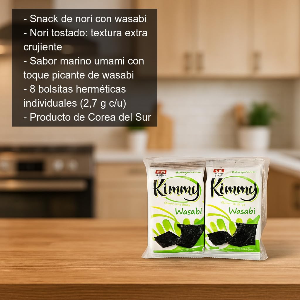Nori Alga Snack Wasabi Tostada Extra Crujiente 8 Bolsitas 2,7 g Aperitivo Asiático Picante