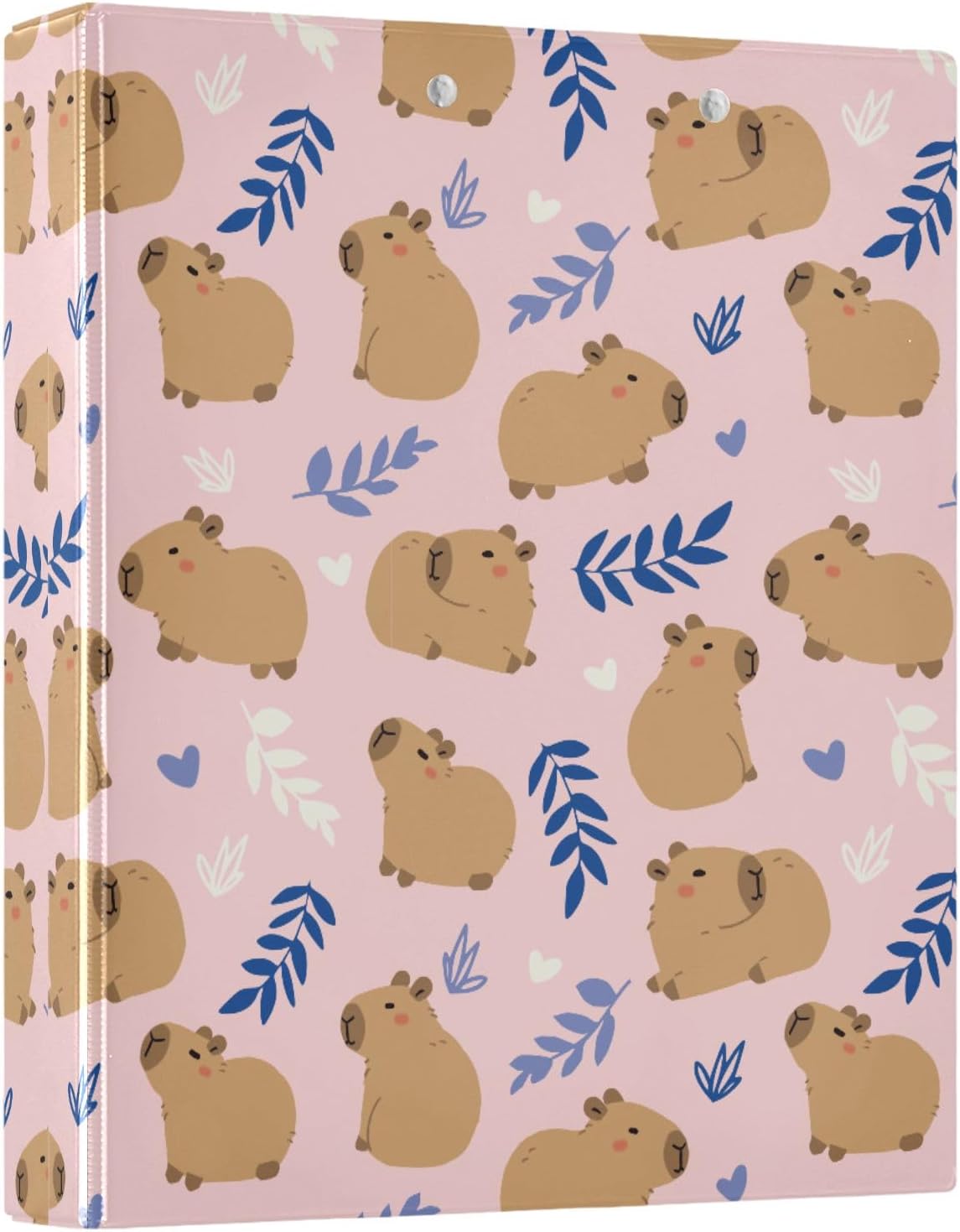 Cute Capybara with Leaves 3 Ring Binders with Clipboard File Folder for Office School with Pocket
