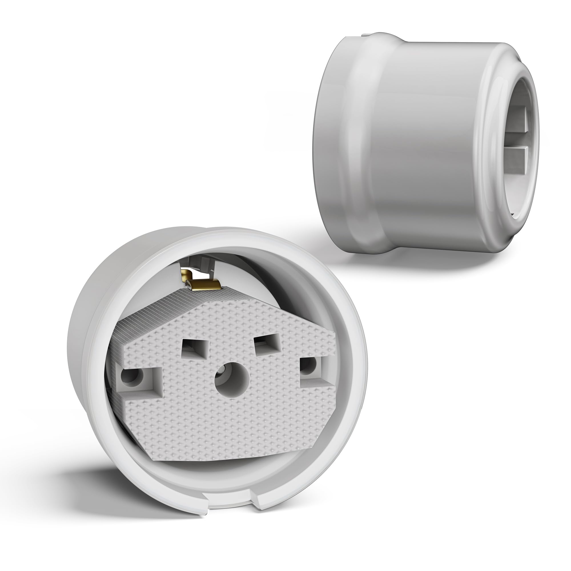 ledscom.de 6-gniazdowe gniazdko natynkowe z porcelany PORS, białe błyszczące, okrągłe, ⌀ 65 mm