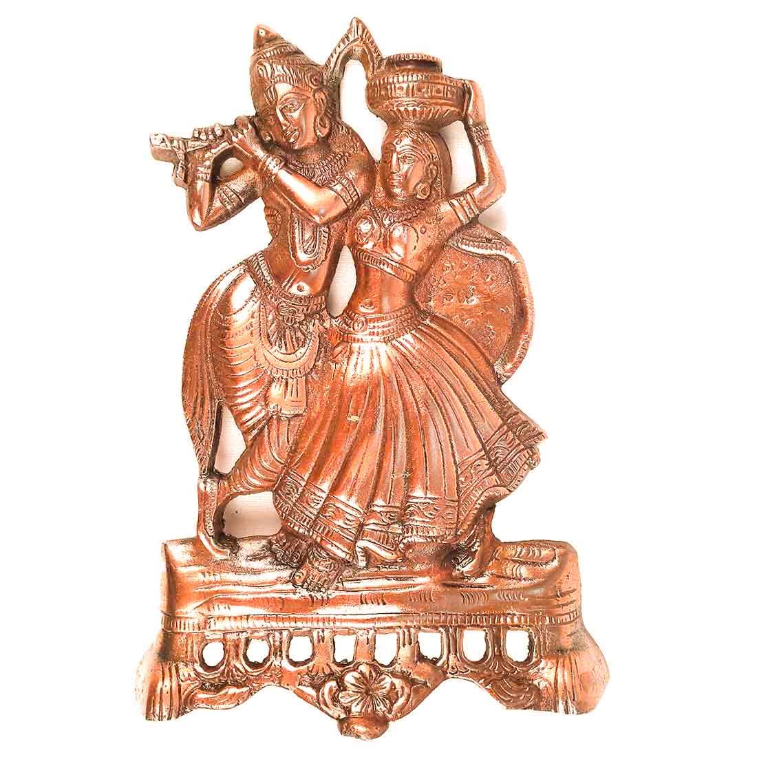Apka Mart The Online ShopRadha Krishna Wall Hanging Statue for Wall Decor - for Gift, Home, Living Room, Office, Puja Room Decoration - 11 Inch (Metal -Alloy, Color - Copper Shade)