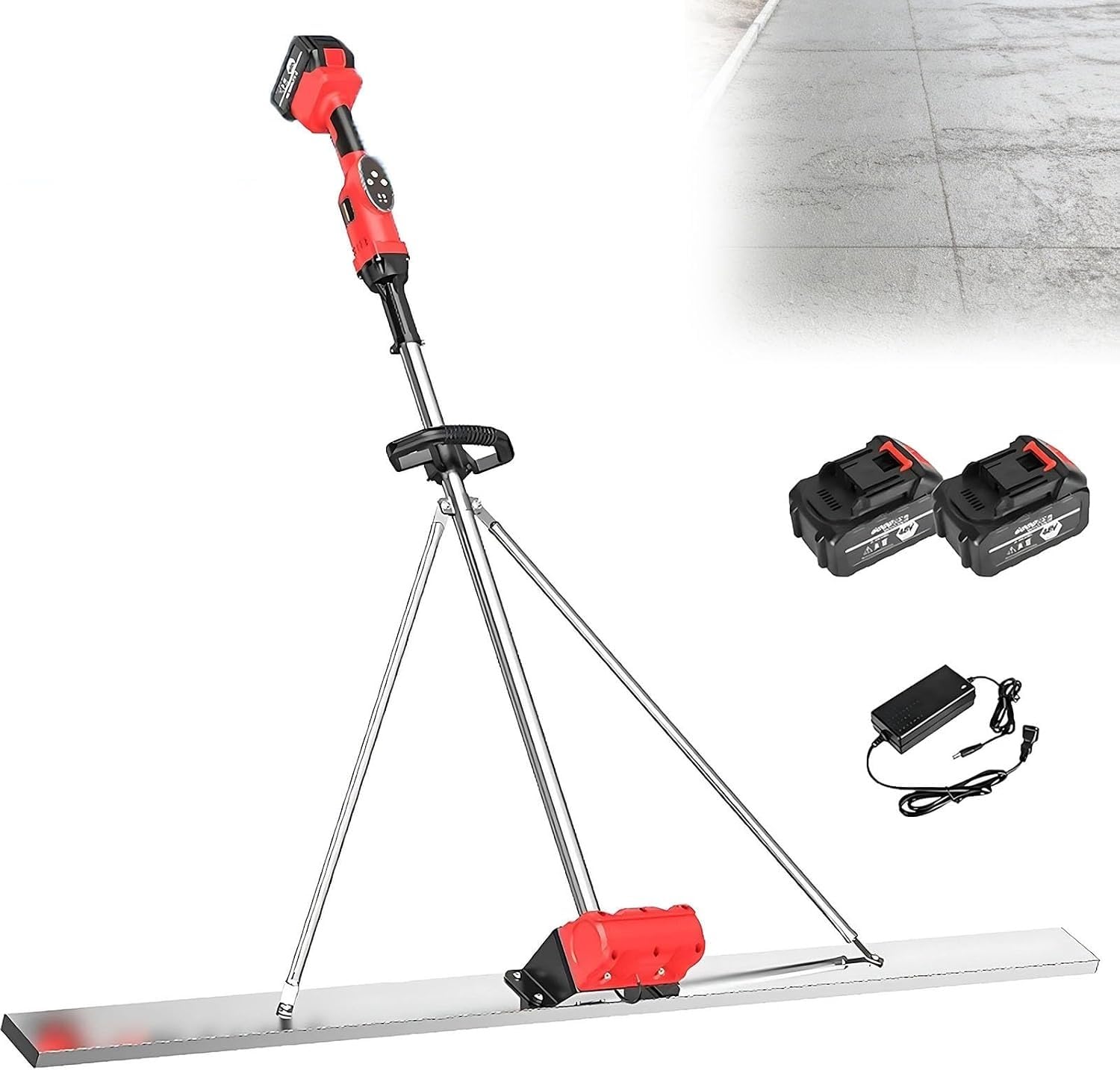 Senodon 2 Batteries Lithium Battery Concret Trowel, Cordless Cement Screed, With 1.5/1.8/2M Stainless Steel Board, 9-Speed Adjustment, 7500Mah Battery, Ergonomic Handle