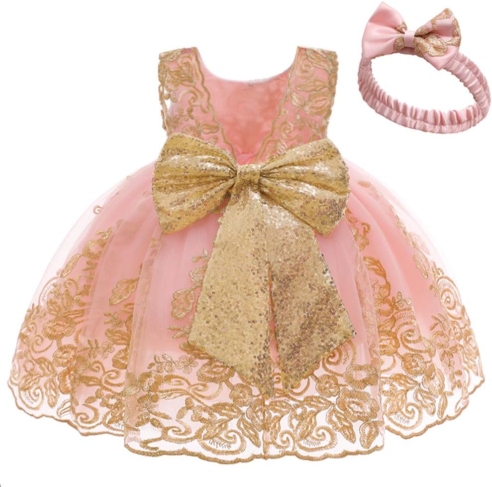 0-6 Years Baby Girls Pageant Lace Embroidery Dresses Toddler Formal Dress with Headwear