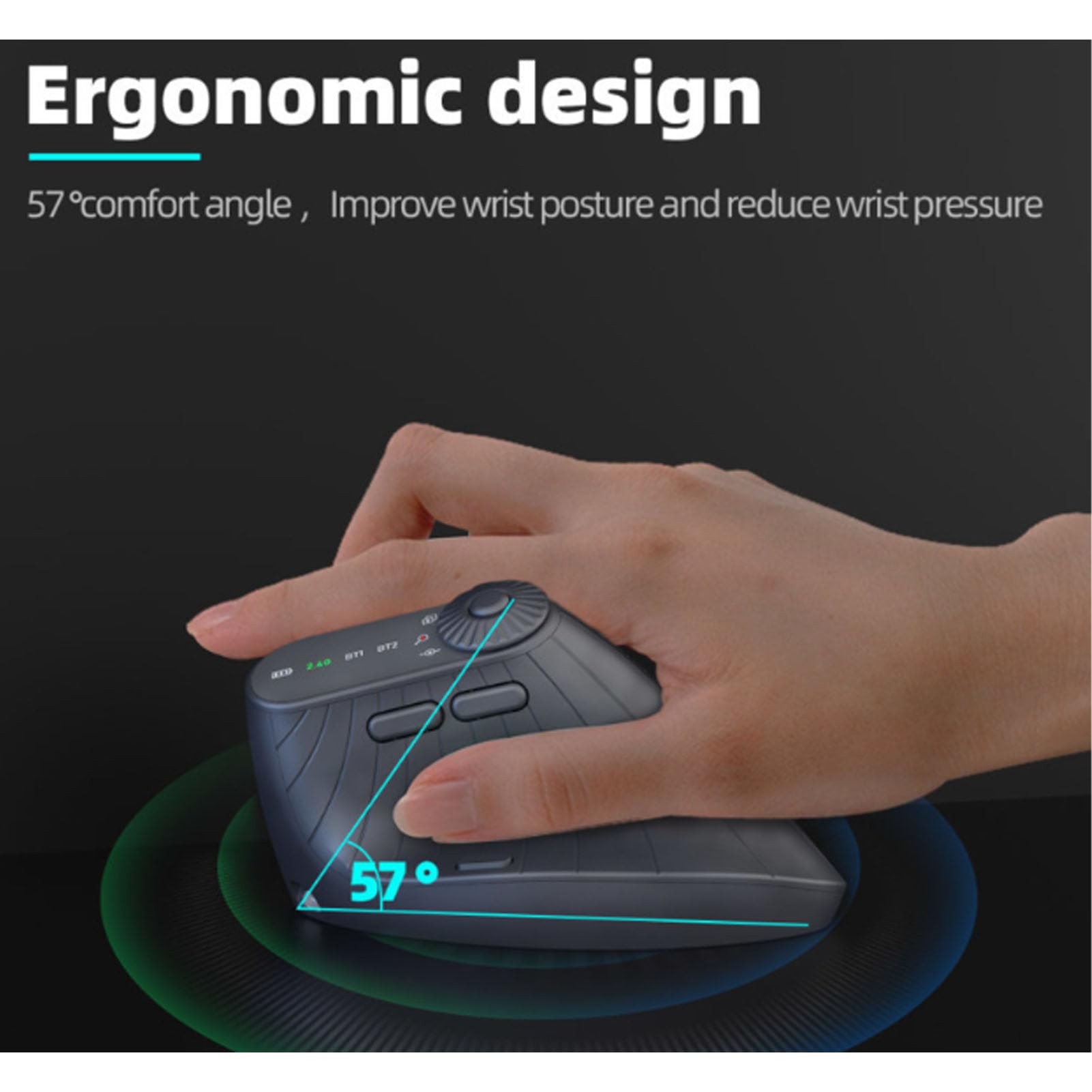 PUSOKEI Ergonomische Vertikale 2,4-G-Maus, Kabellose Wiederaufladbare Bluetooth-Maus mit Scrollrad und LED-Anzeige, 4 Einstellbare DPI, Leise Klicks für Laptop-Desktop-Computer