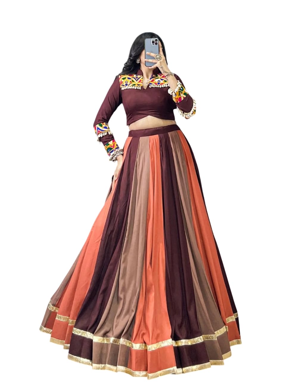 Women's Navratri Nomad Multi Panel Rayon Lehenga with Gamthi Mirror Work-image-34
