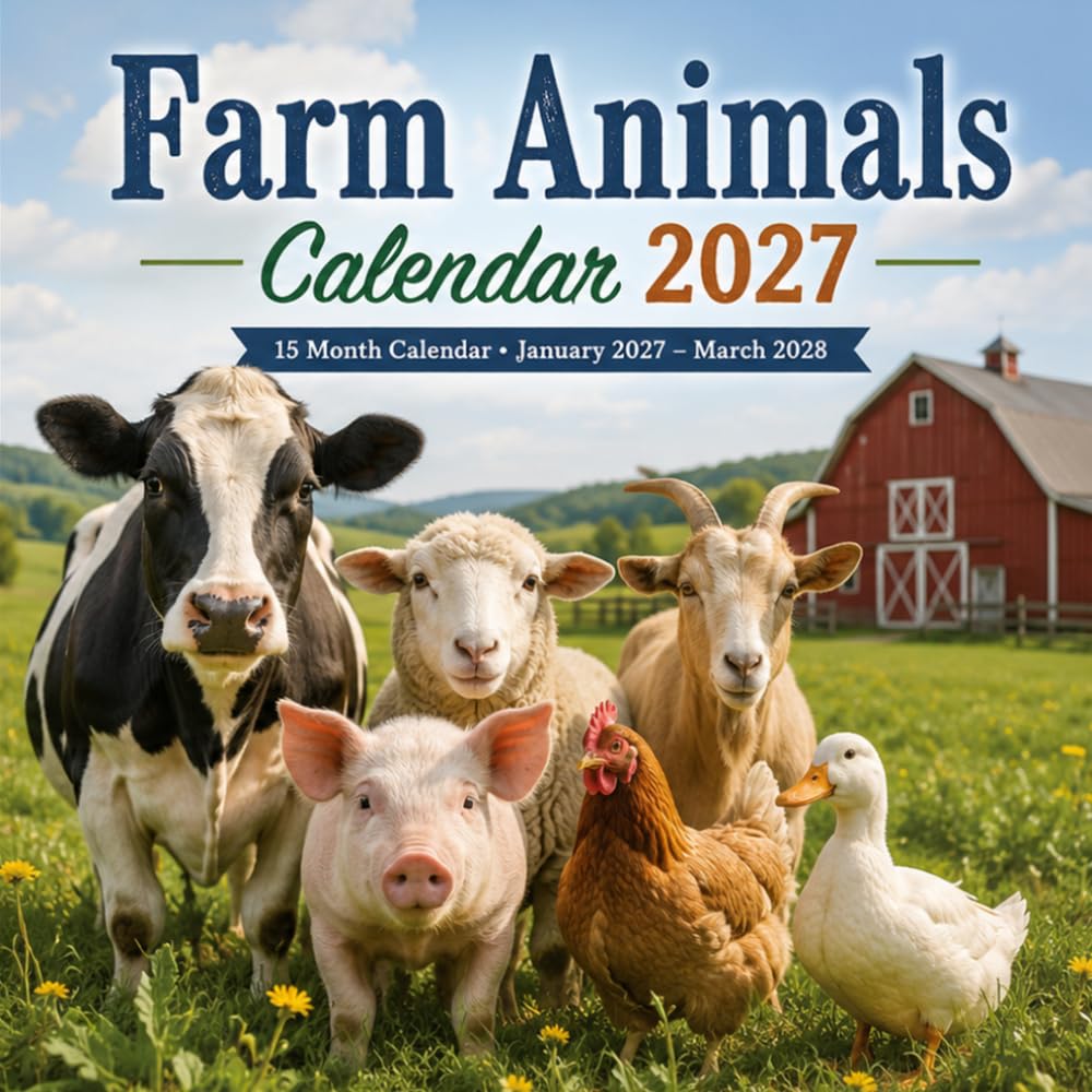 Farm Animals Calendar 2027: 15-Month Monthly Planner Featuring Charming Farm Animal Photography and Beautiful Rural Landscapes (January 2027–March 2028)