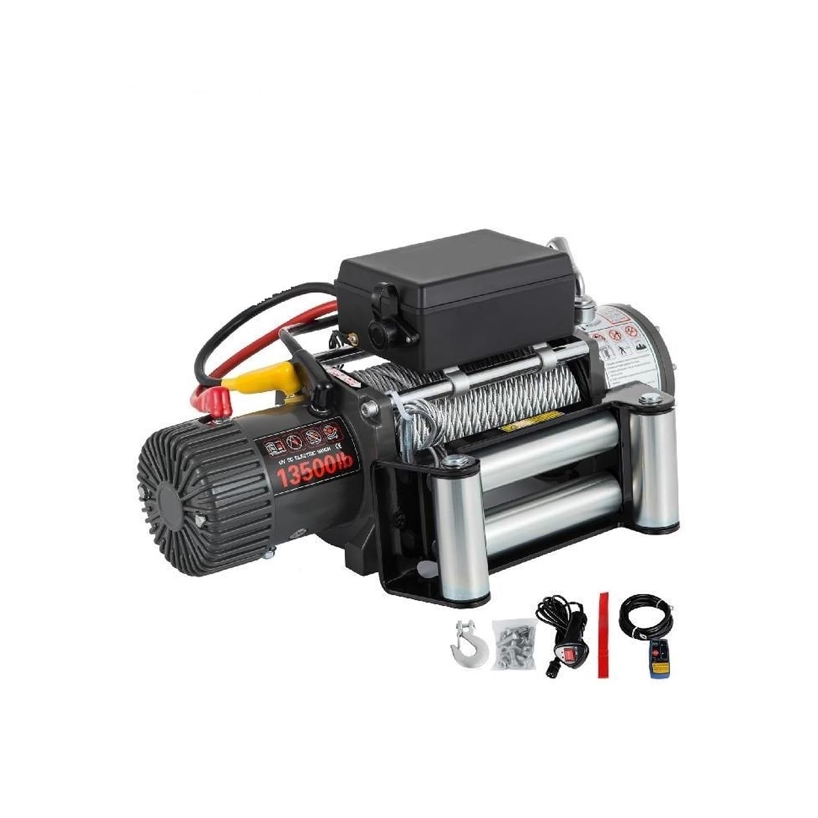 Wciągarka elektryczna 13 500 funtów / 6123,5 kg, 12 V, z liną o długości 24 m, wciągarka elektryczna, wciągniki elektryczne z bezprzewodowym pilotem (wytrzymała lina stalowa)(1500W with control)
