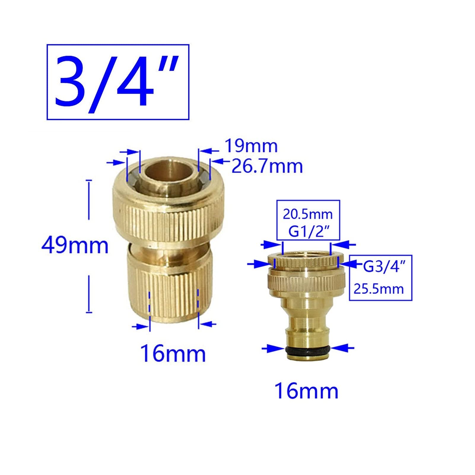 Nipplo for tubi1 set di raccordi rapidi for tubi da giardino in ottone 1/2" 5/8" 3/4" con adattatore for tubo filettato femmina16mm 20mm(1i2 Inch Hose)