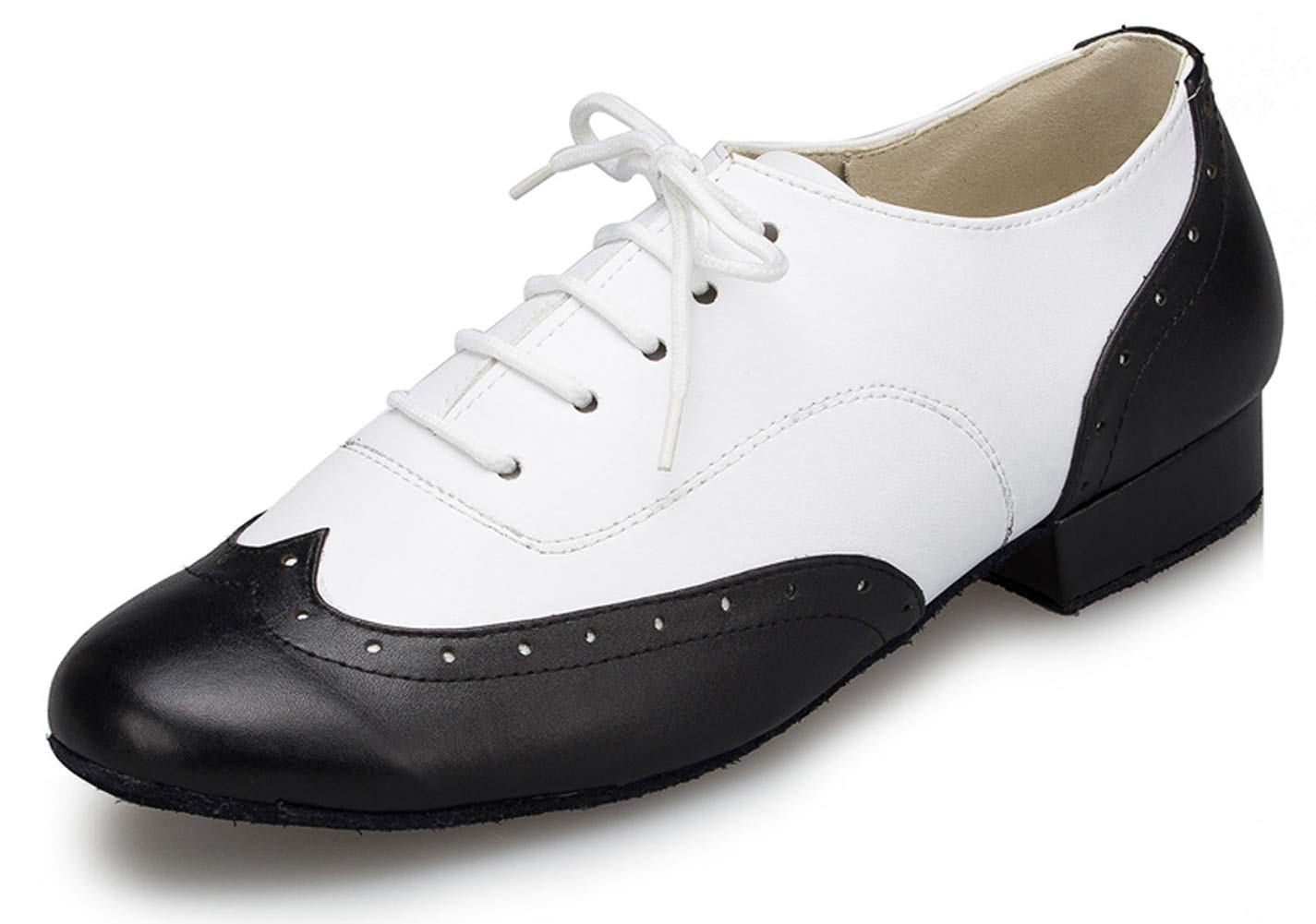 Honeystore Men's Lace-up Dance Shoes Round-Toe Splice Leather Modern Tango Jazz Ballroom Latin White 7 D(M) US