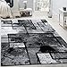 Produktbild Paco Home Teppich Wohnzimmer Modern Kurzflor Abstrakt Gemälde Optik Schwarz Grau Anthrazit, Grösse:140x200 cm