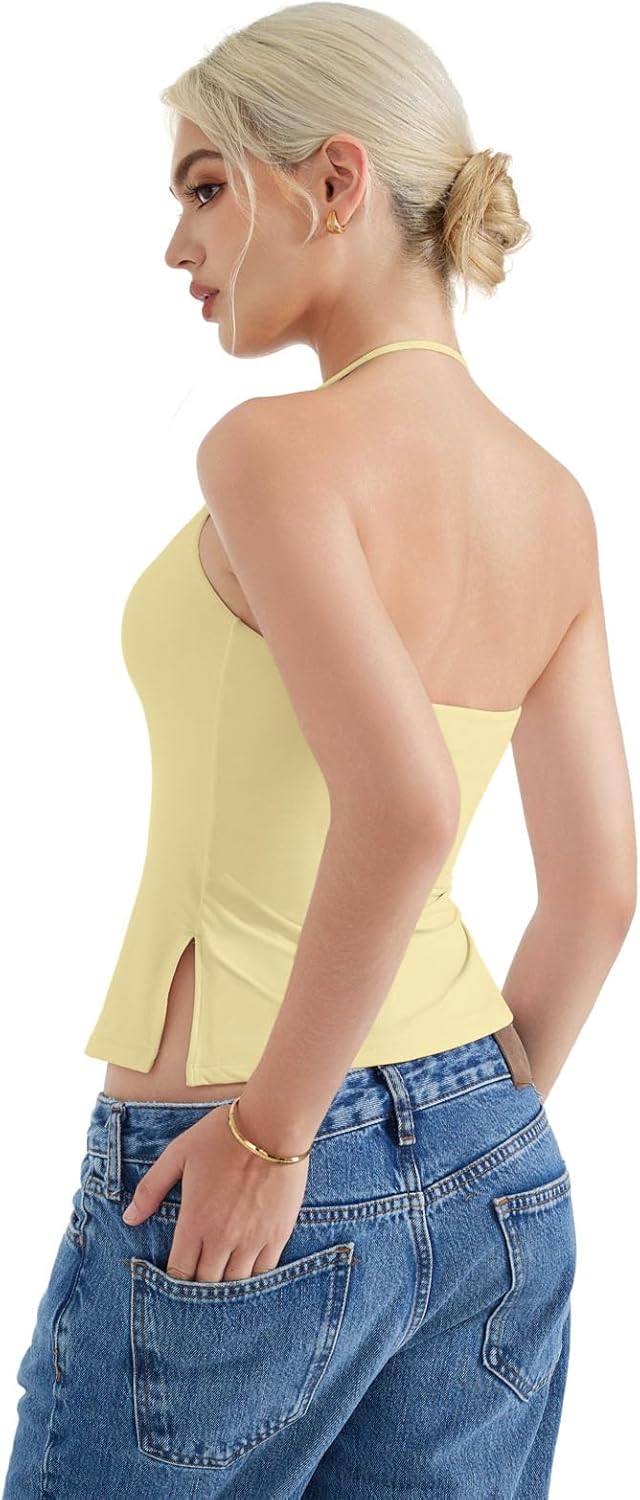 SUUKSESS Women Halter Double Lined Tank Top Backless Going Out Camisole Crop Top - Image 5