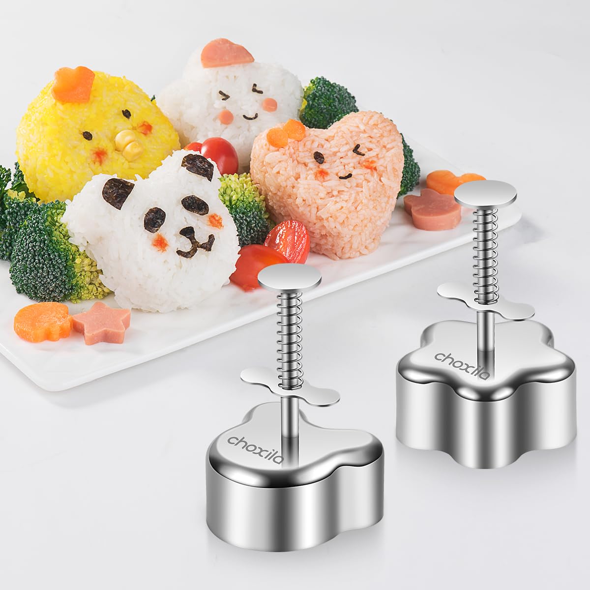 choxila 4-częściowy zestaw form Onigiri ze stali nierdzewnej, forma do robienia sushi, forma do spamu Musubi dla dzieci na lunch Bento i do domu DIY
