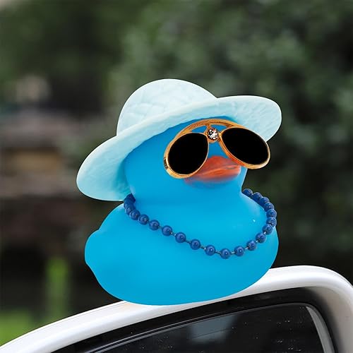 Miniatura 7 de wonuu Decoración de pato de goma para automóvil, accesorios de automóvil, adorno de tablero de automóvil con sombrero de vaquero, anillo de