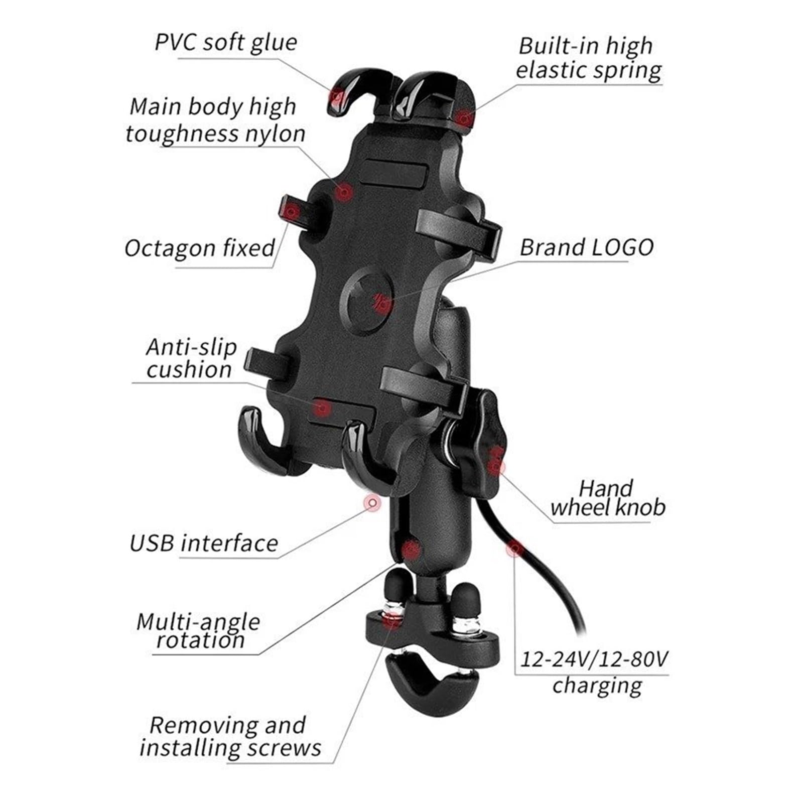 Support GPS Moto Support De Téléphone pour Moto, Chargeur USB 3.0 Rapide, GPS, Guidon, Rétroviseur, pour Téléphones Portables