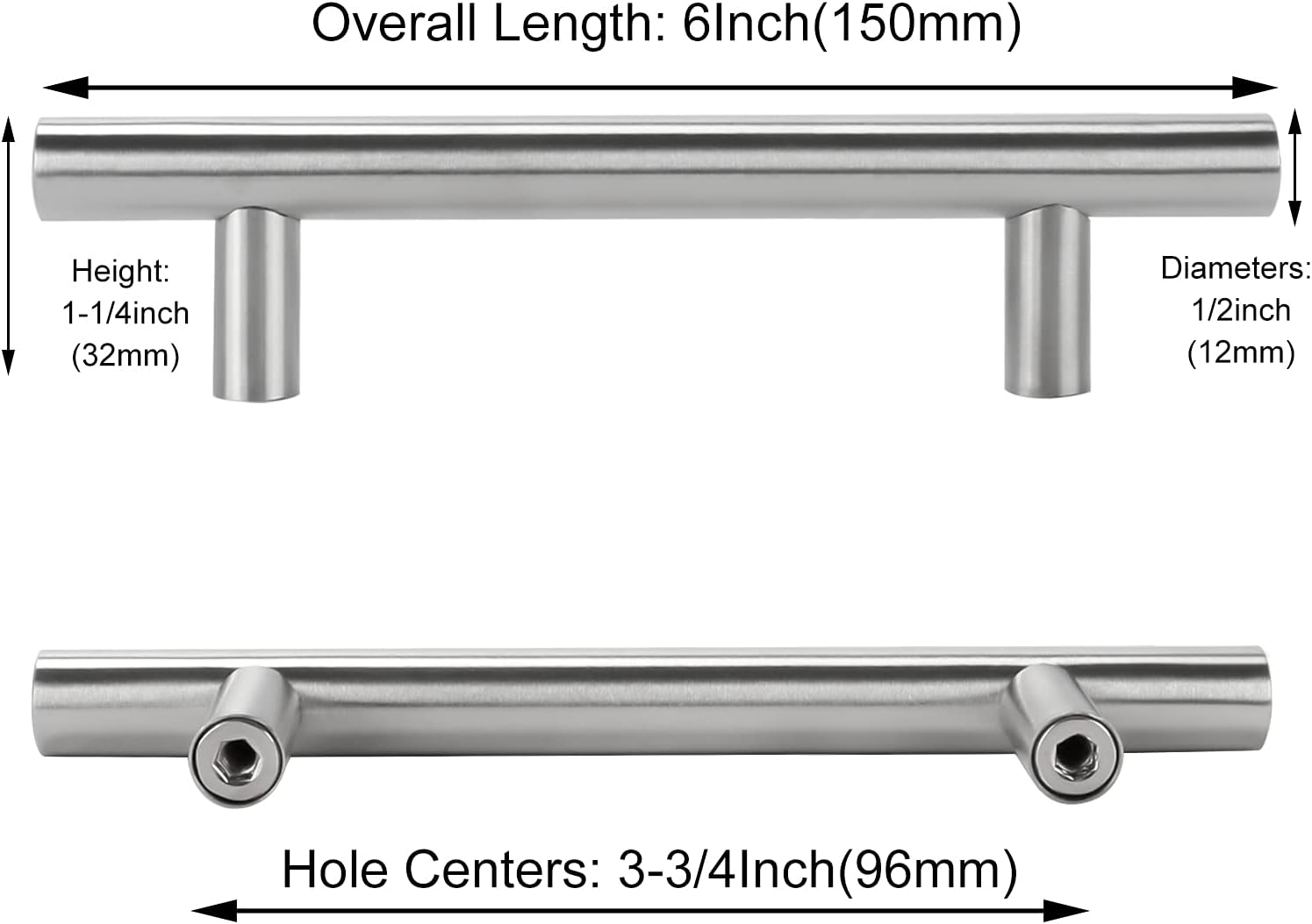Brushed Nickel Stainless Steel Cabinet Bar Pulls with Mounting Hardware
