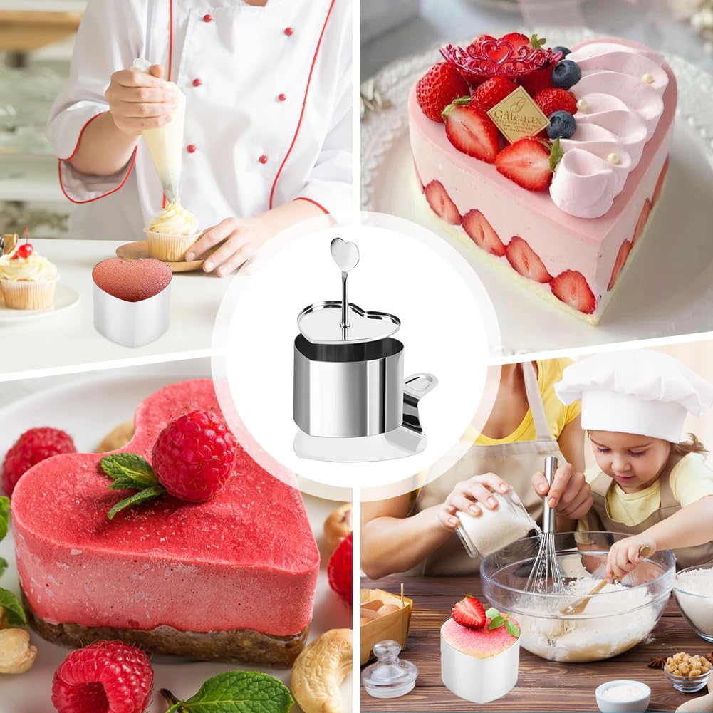 HAUSPROFI Set 6 Anelli Per Dessert In Acciaio Inox – Con Sollevatore, Schiacciapatate E 16 Stencil Per Caffè - 3