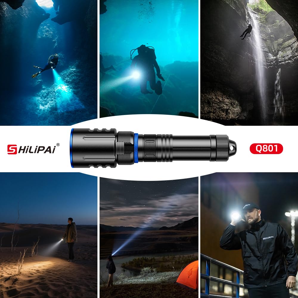 Torcia subacquea, 2000 lumen, torcia subacquea a LED, ricaricabile, impermeabile, luce sottomarina per immersioni notturne in grotte profonde