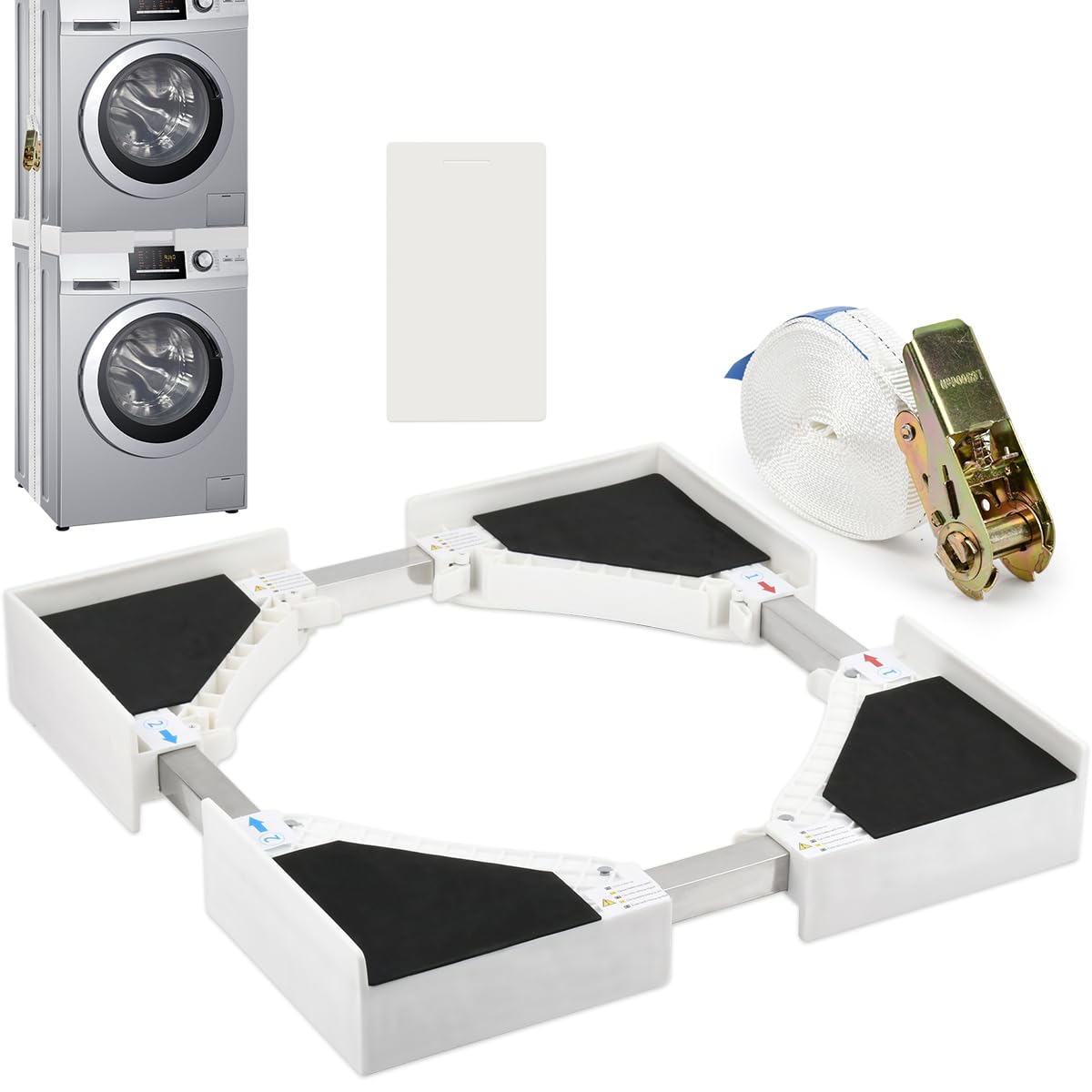 Kit Sovrapposizione Lavatrice Asciugatrice, Kit di Sovrapposizione Universale con Cinghie Cricchetto, Sovrapposizione Lavatrice Asciugatrice, Gamma di telaio regolabile 50-70cm
