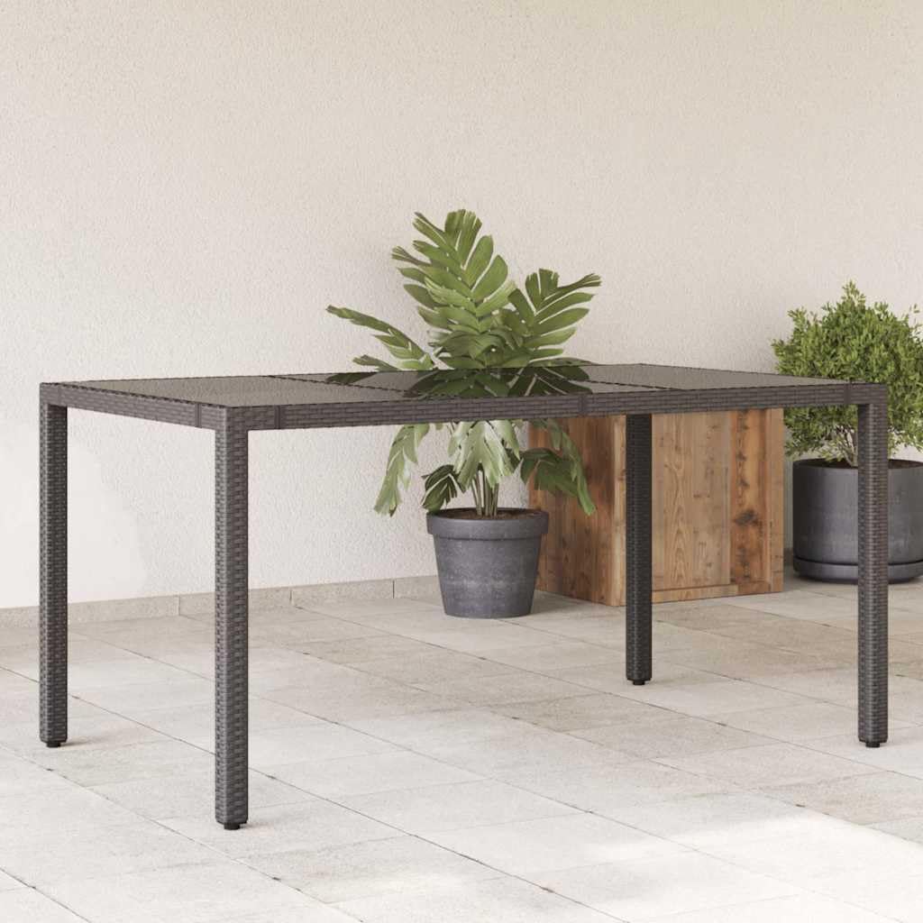 Tavolo da Giardino in Polyrattan Nero e Vetro 150x90x75 cm | Tavolo da pranzo per esterno con piano in vetro temperato e telaio in acciaio, ideale per arredare il patio.