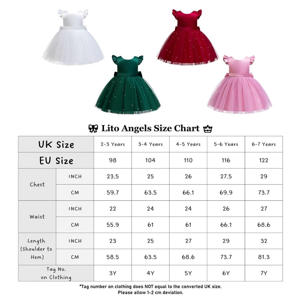 Lito Angels Vestido de Fiesta con Perlas para Niñas | Mangas con volantes, Falda amplia de tul, Perlas, Lazo trasero, Boda, Cumpleaños, Comunión