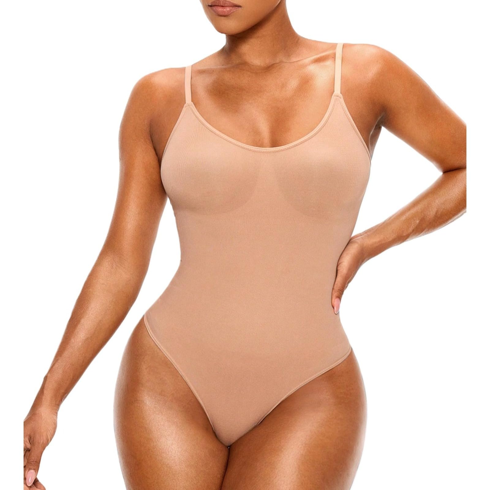 ISCBAFYX Intimo Modellante Senza Maniche per Donna Body Contenitivo per la Pancia Scollo Profondo a V Vita Trainer Perizoma Body Senza Schienale Canotte
