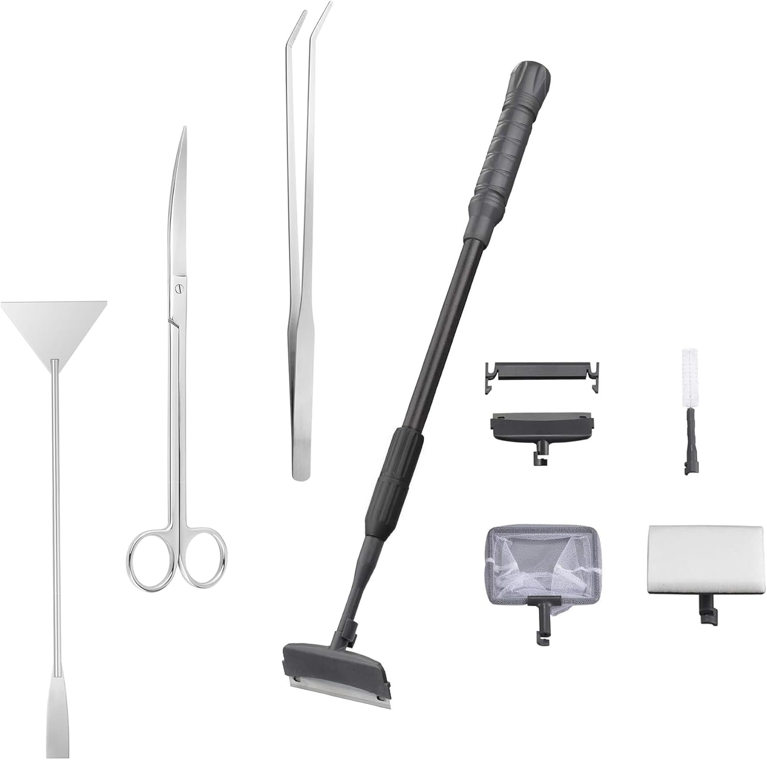 Carefree Fish 7IN1 Aquarium Cleaning Tools Long Handle Adjustable Length 18~24Inch Fish Tank Cleaner Kit Alage Scraper Scrubber Brushes Set Plant Scissor Long Tweezer 7IN1 18~24In