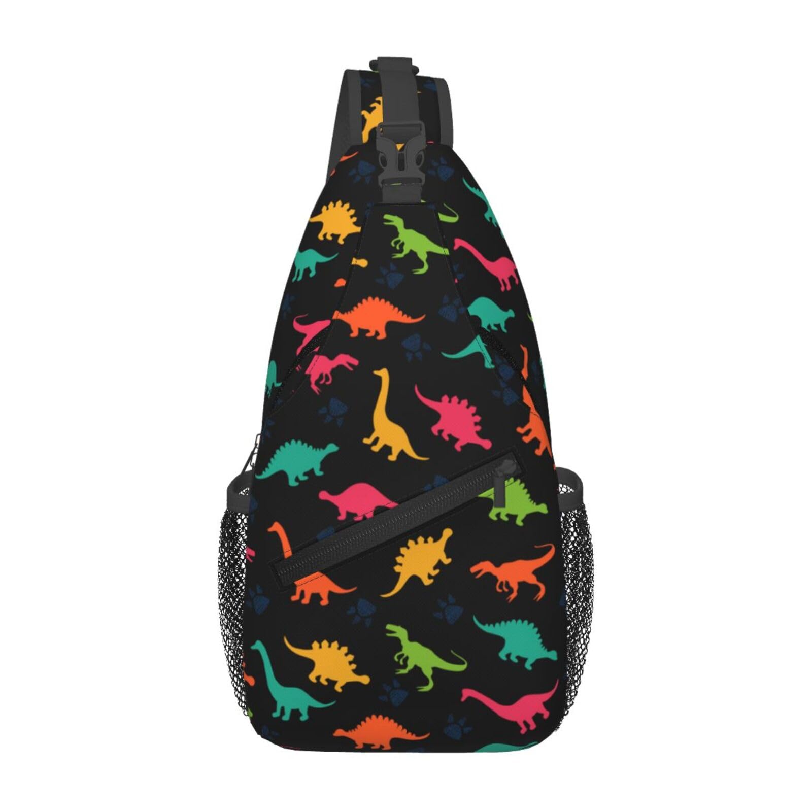 LOSTORCHI Cartoon Dinosaur Crossbody Sling Bags for Women Men Colorful Dinosaur Silhouettes Childish Pattern Travel Sling Backpack Casual Shoulder Bag